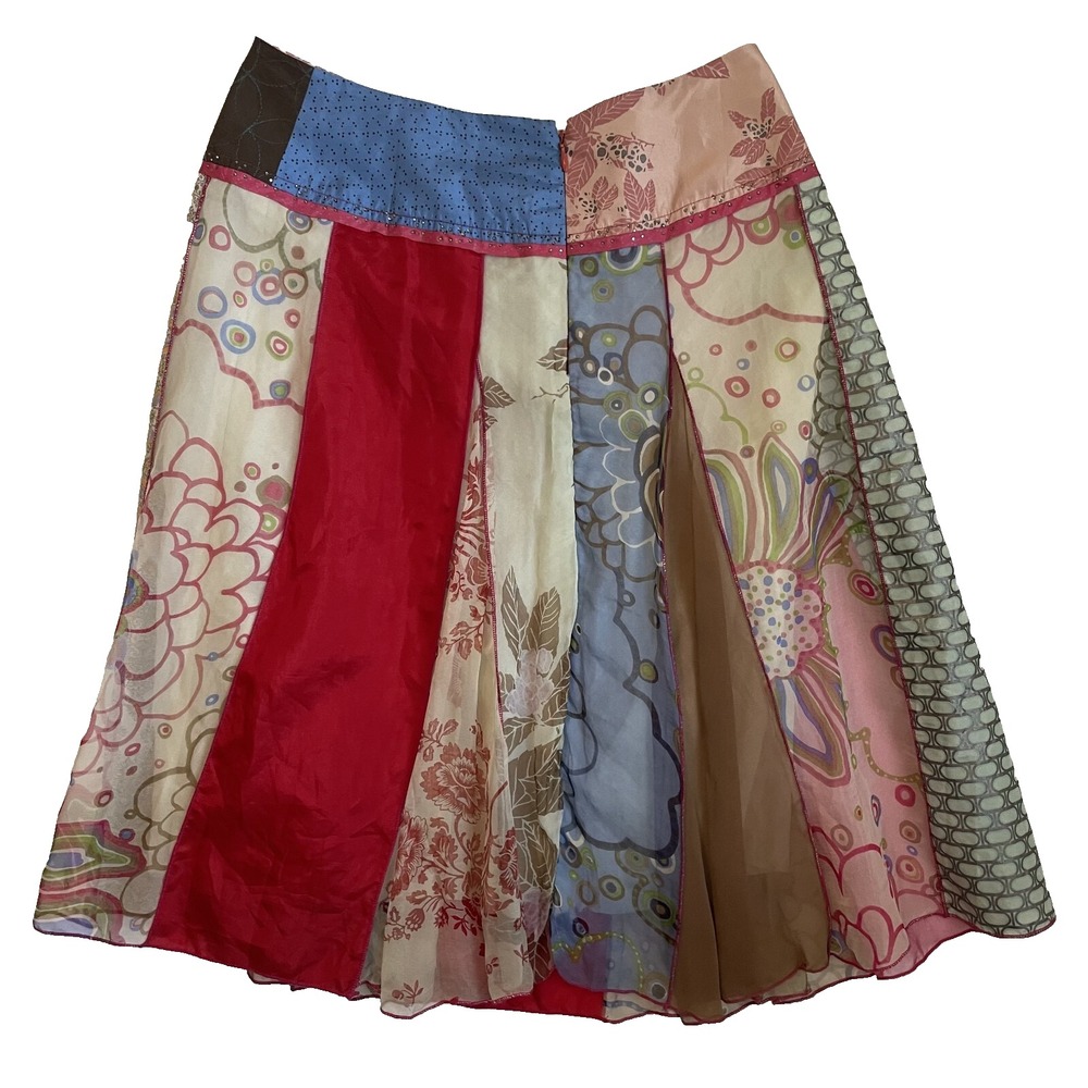 VTG Anthropologie Aquarius Silk Scarf Skirt Y2K Boho Whimsical Festival Floral 8 - Picture 6 of 7